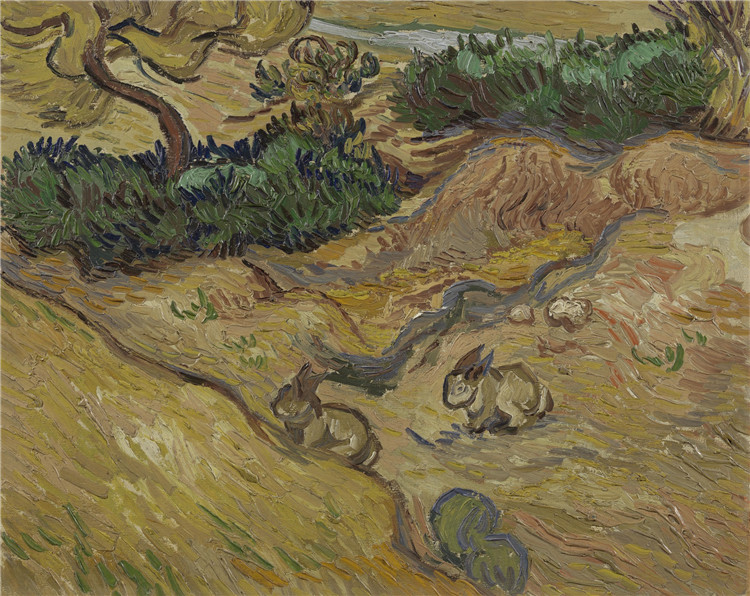 Field With Two Rabbits Van Gogh Oil Painting